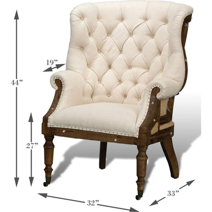 Irish Chair by Sarreid Ltd. in ivory and deconstructed back & sides. Made from linen, wood in a cottage & farmhouse style.