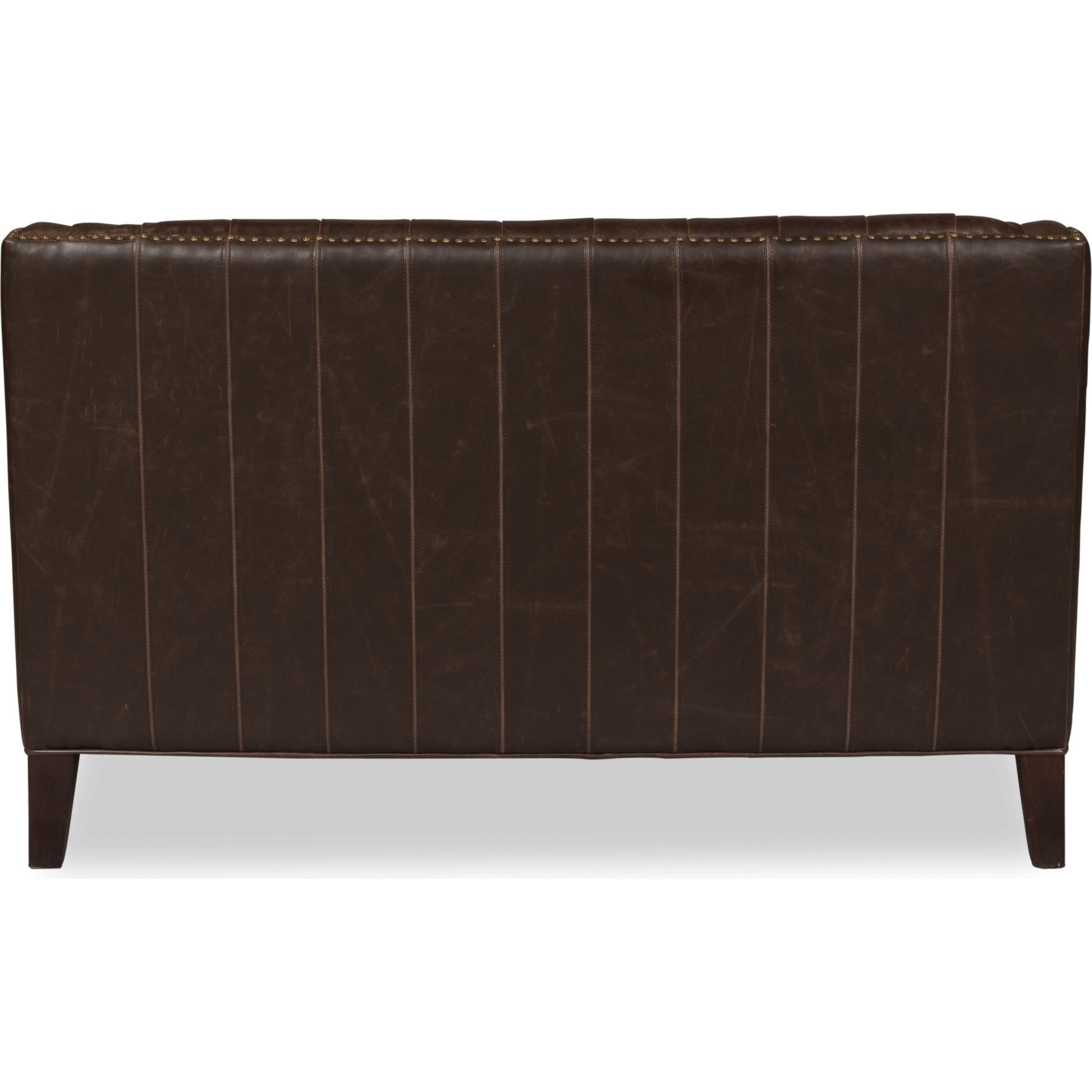 Brooks Sofa by Sarreid Ltd. in brown and chocolate faux leather. Made from birch, leather in a traditional style.