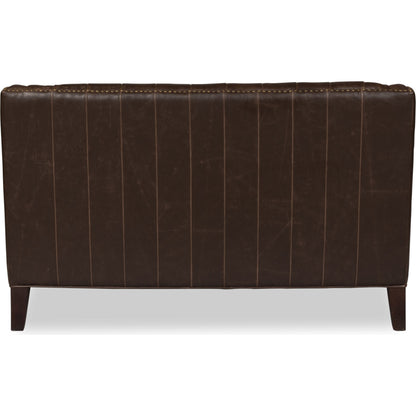 Brooks Sofa by Sarreid Ltd. in brown and chocolate faux leather. Made from birch, leather in a traditional style.