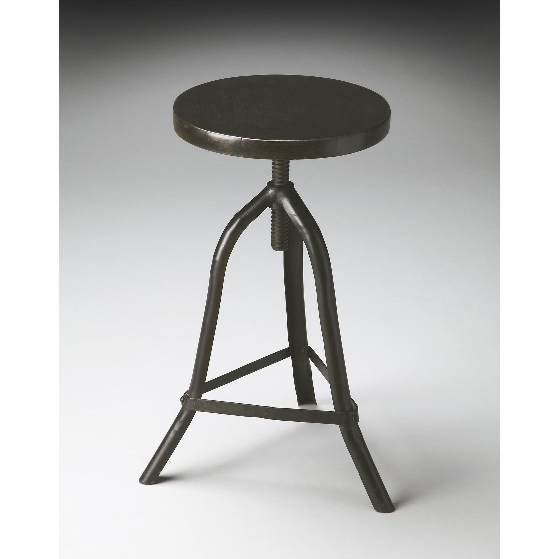 Fullerton Revolving Stool by Butler Specialty Company in black and metalworks. Made from iron, acacia wood solids in a modern style.
