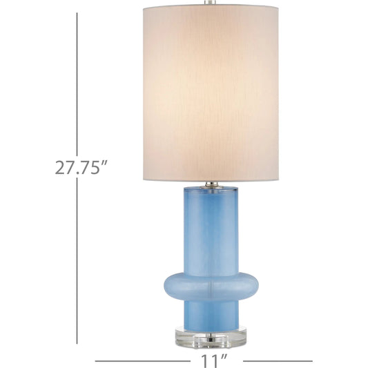 Aquaviva Table Lamp by Currey and Company in blue, clear, polished nickel. Made from glass, optic crystal, metal in a modern style.