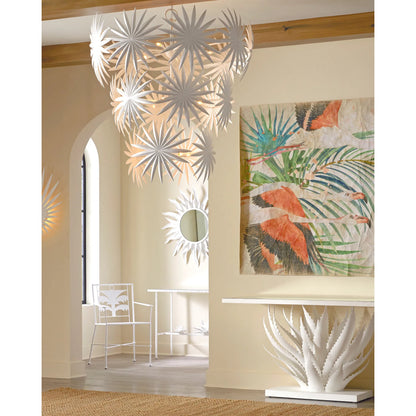 Bismarkia Chandelier by Currey and Company in gesso white. Made from wrought iron in a modern style.