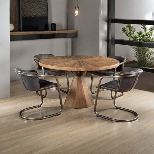 Rustic Revival Dining Table by World Interiors in warm brown. Made from teak wood, marble in a modern style.
