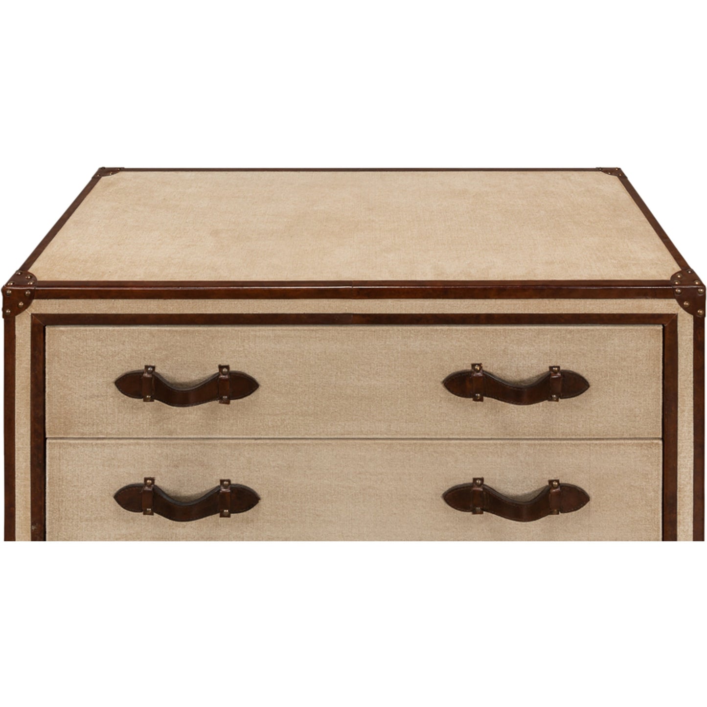 004 S-242871 | Additional Silo | French Art Deco Commode by Sarreid Ltd. in beige, brown and natural finish. Made from wood, canvas, brass in a traditional style.