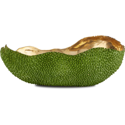 Jackfruit Oval Bowl by Currey and Company in green, gold. Made from bronze in a modern style.
