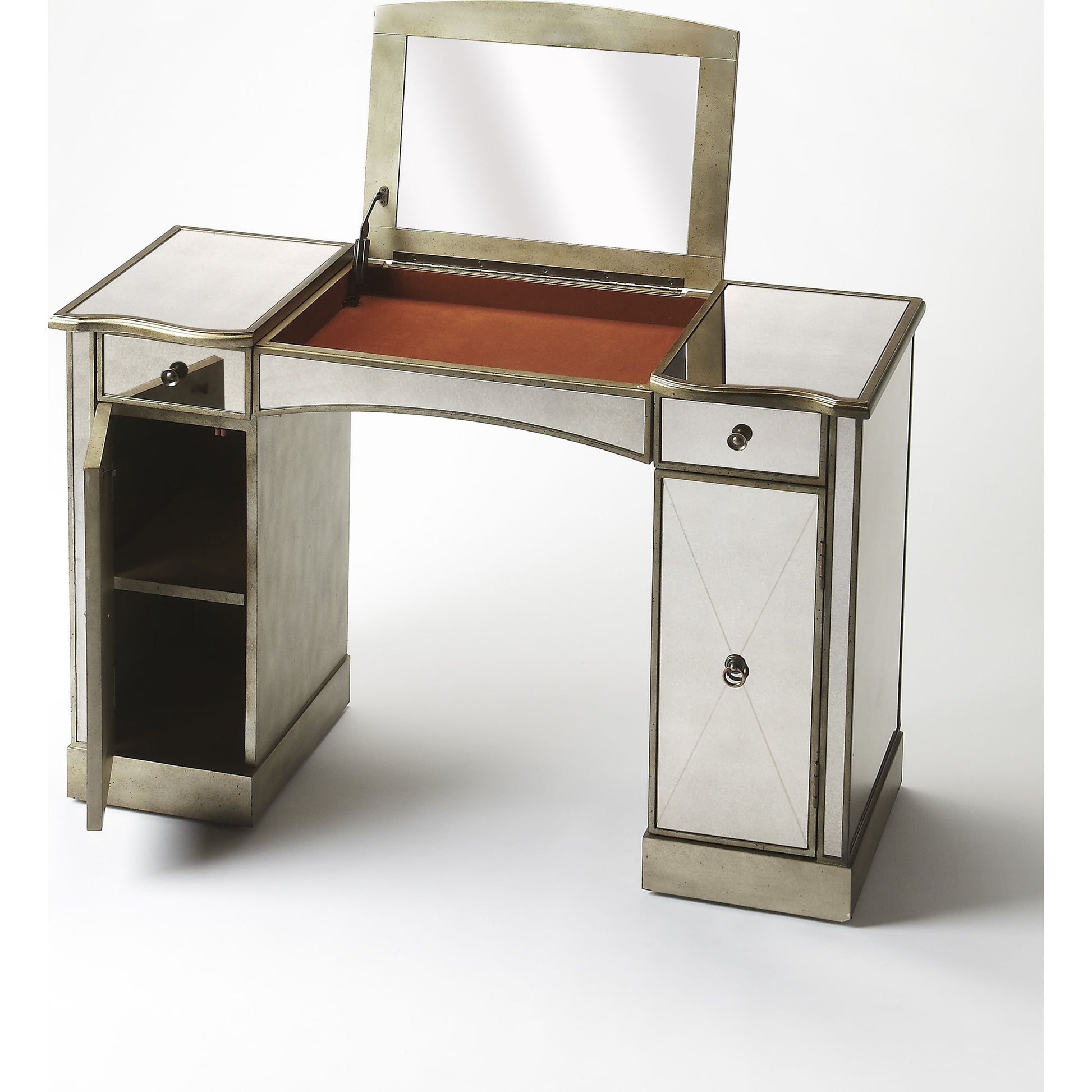 Celeste Mirrored Vanity by Butler Specialty Company in silver and mirror. Made from wood, wood products, mirror in a transitional style.