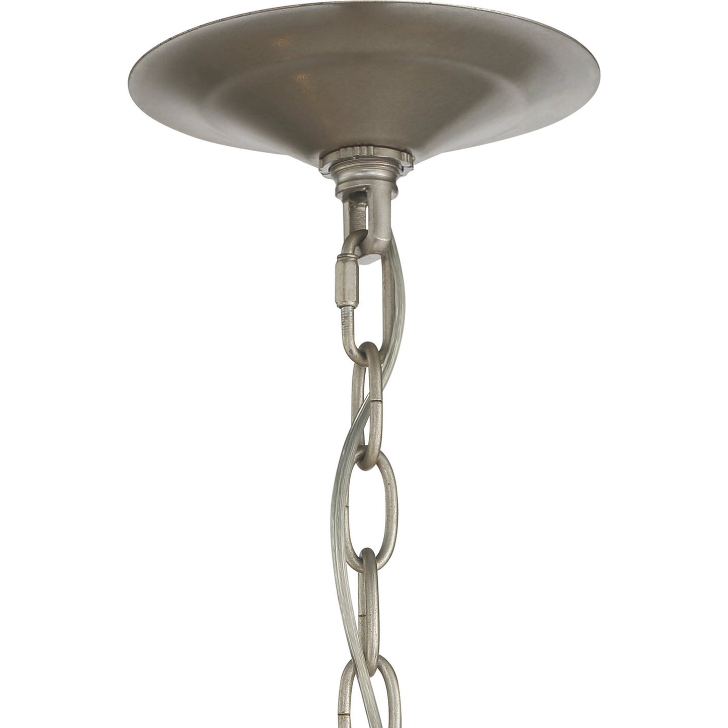 003 SI-1965978 | Closeup | Ella 6-Light Classic Candle Chandelier by Lumanity in silver. Made from iron, glass in a modern style.