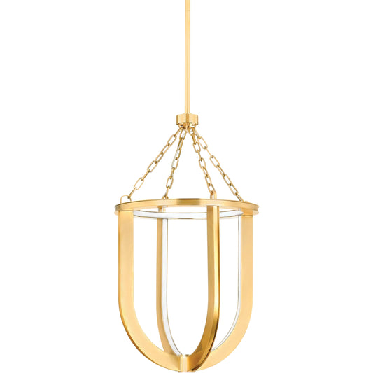 Tournu Lantern by Hudson Valley in aged brass. Made from acrylic in a unique style.
