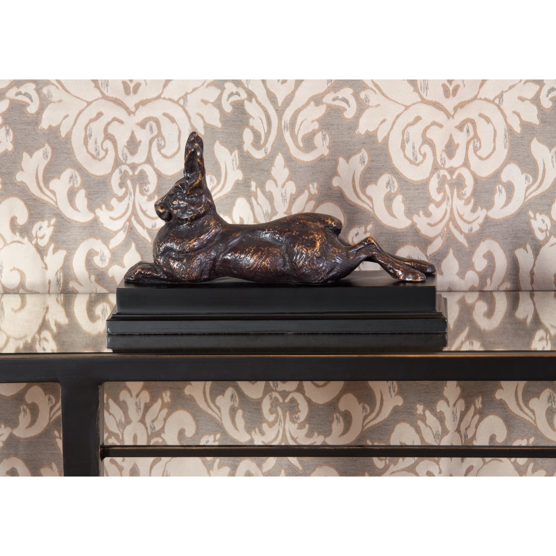 Rabbit by Wildwood in antique bronze patina. Made from alloy in a rustic style.