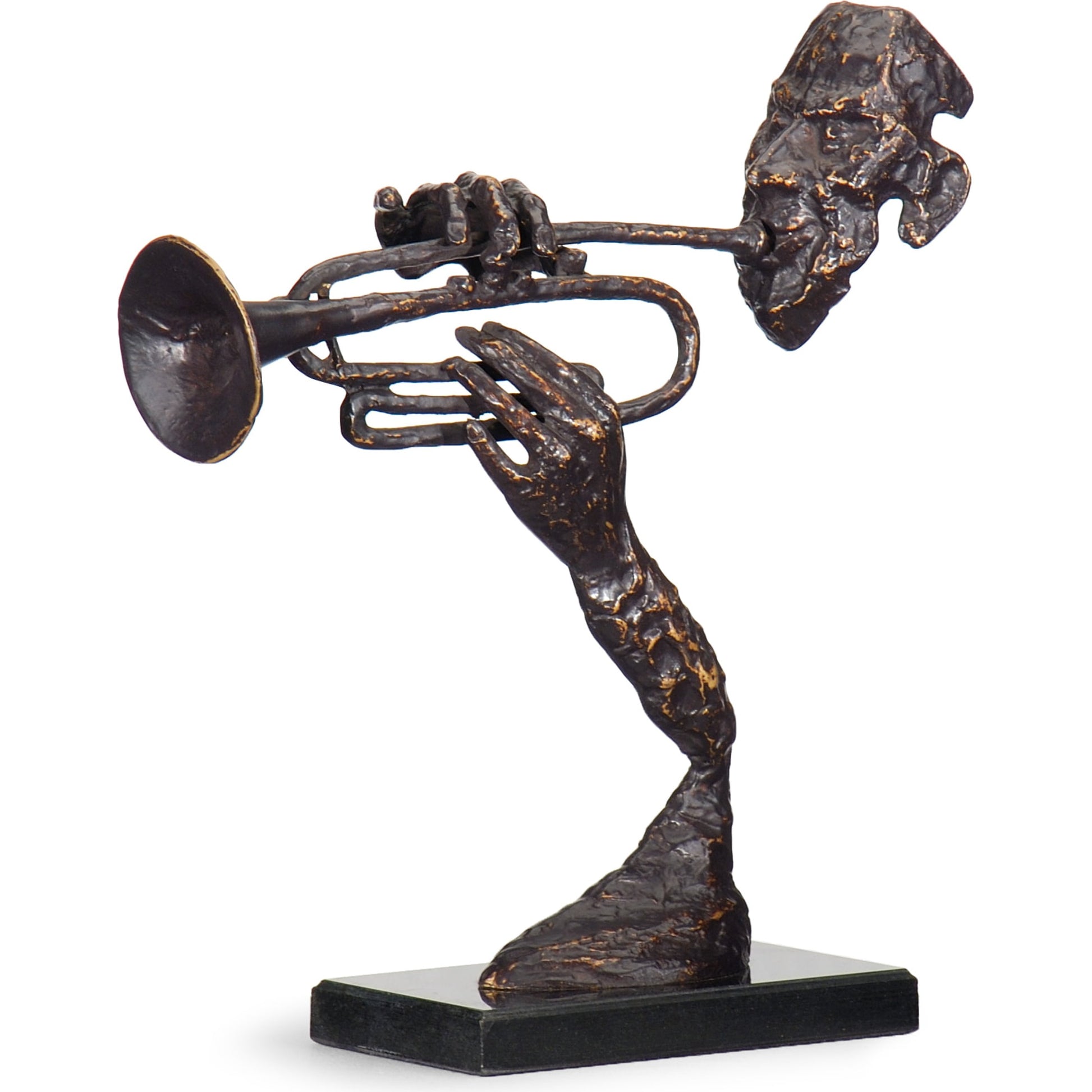 Contemporary Trumpeter by Wildwood in hand colored, natural gray. Made from cast iron in a eclectic & global style.