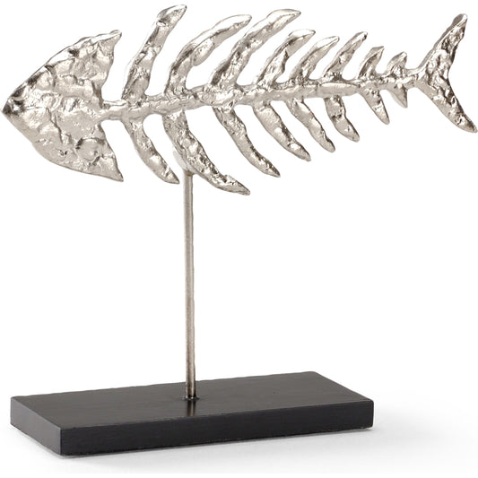 Fish Skeleton by Wildwood in silver, black. Made from cast aluminum in a coastal style.