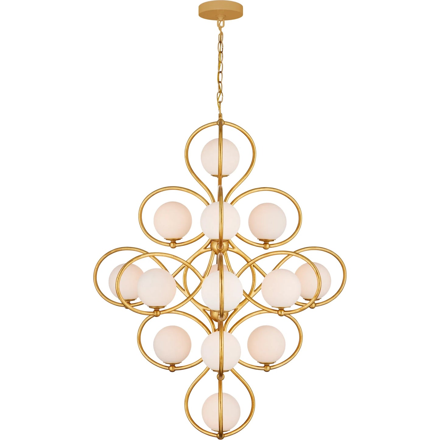 005 SI-2191852 | Additional Silo | Storrs Chandelier by Currey and Company in contemporary gold leaf, contemporary gold, white. Made from wrought iron, glass in a modern style.
