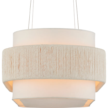 Monreale Oval Chandelier by Currey and Company in white, sugar white. Made from kraft paper twine, wrought iron in a coastal style.