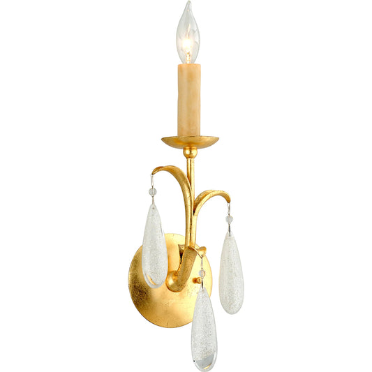 Prosecco Wall Sconce by Corbett in gold leaf. Made from hand crafted iron in a transitional style.