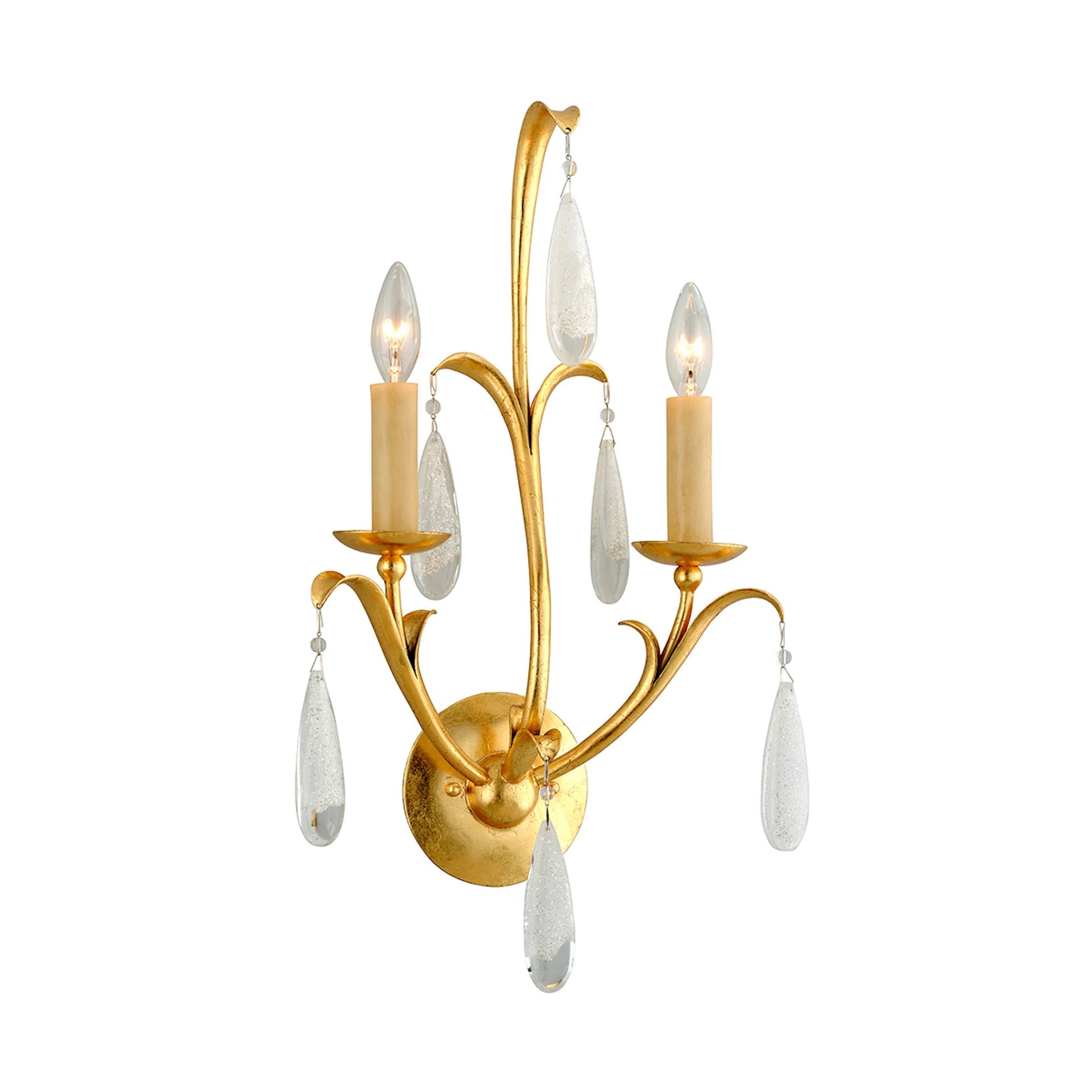 Prosecco Double Wall Sconce by Corbett in gold leaf. Made from hand crafted iron in a traditional style.