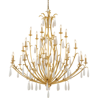 Prosecco 24-Light Chandelier by Corbett in gold leaf. Made from hand crafted iron in a traditional style.
