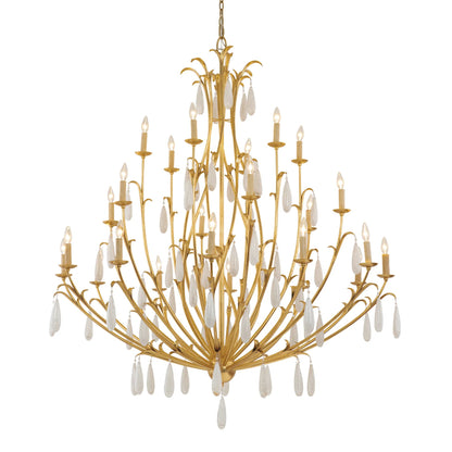 Prosecco 24-Light Chandelier by Corbett in gold leaf. Made from hand crafted iron in a traditional style.
