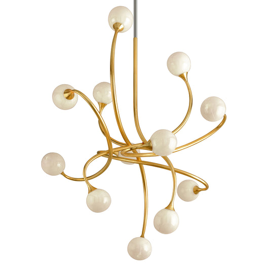 Signature 12-Light Chandelier by Corbett in gold leaf. Made from hand crafted iron in a modern style.