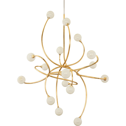 Signature 16-Light Chandelier by Corbett in gold leaf. Made from hand crafted iron in a unique style.