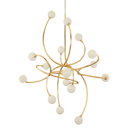 Signature 16-Light Chandelier by Corbett in gold leaf. Made from hand crafted iron in a modern style.