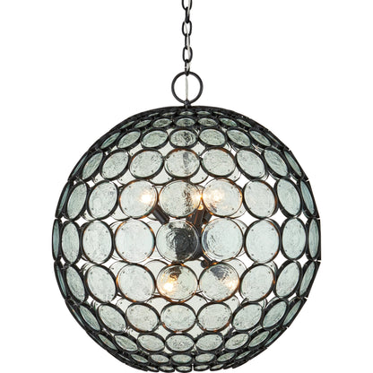 Etude Orb Chandelier by Currey and Company in satin black, clear. Made from wrought iron, recycled glass in a modern style.