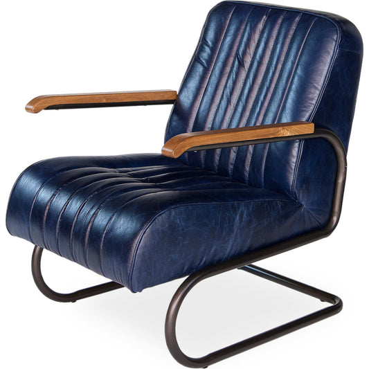 Bel-Air Arm Chair by Sarreid Ltd. in blue and chateau blue leather. Made from wood, leather, metal in a modern style.