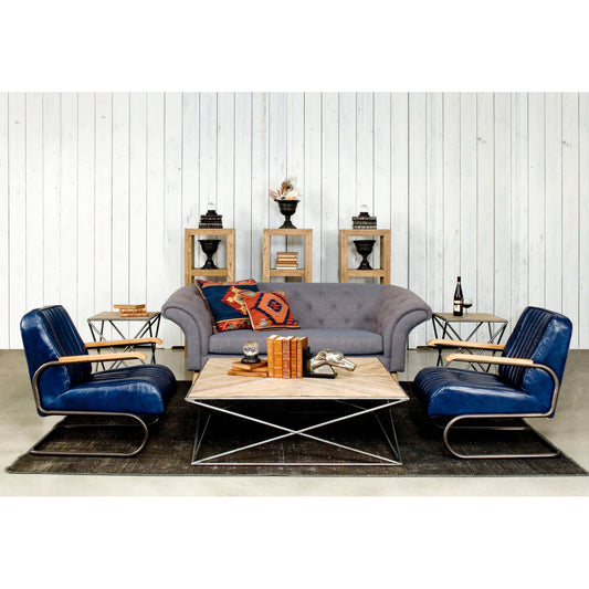Bel-Air Arm Chair by Sarreid Ltd. in blue and chateau blue leather. Made from wood, leather, metal in a modern style.