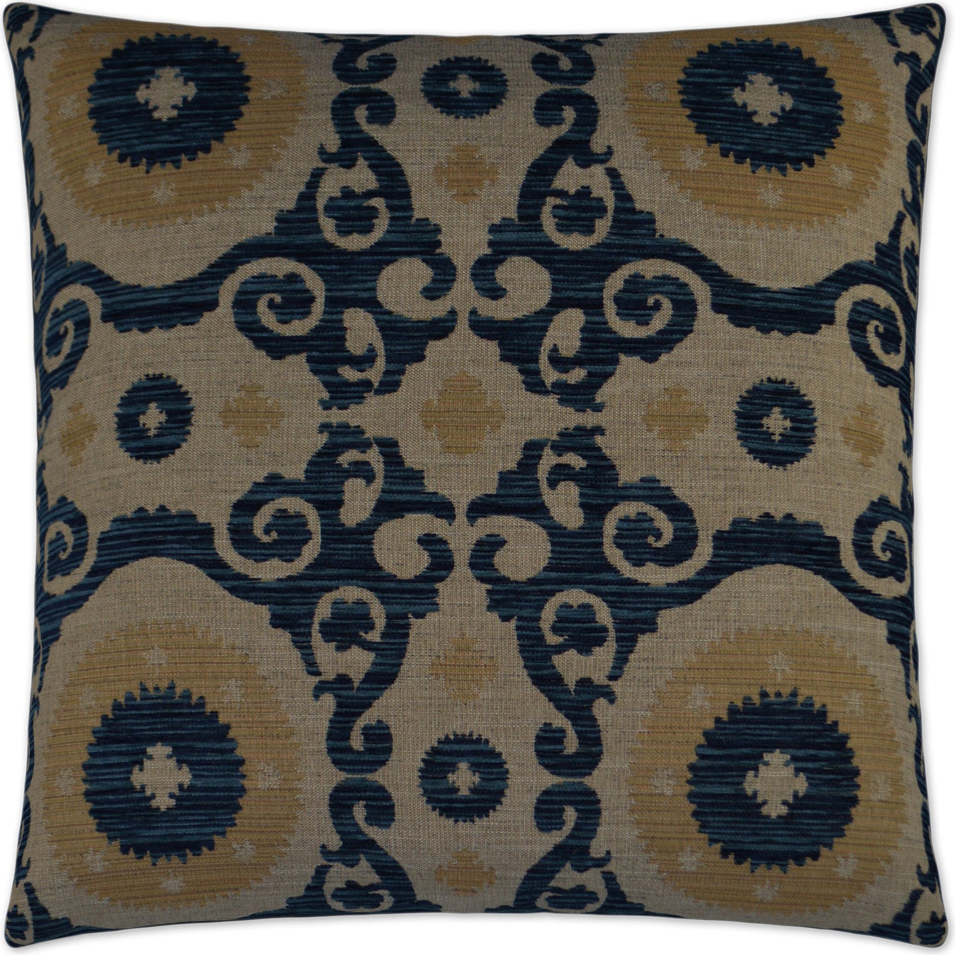 Utah by DV Kap Home in navy, taupe, tan, sapphire. Made from 46% acrylic, 38.5% polyester, 12% viscose, 3.5% linen in a traditional style.