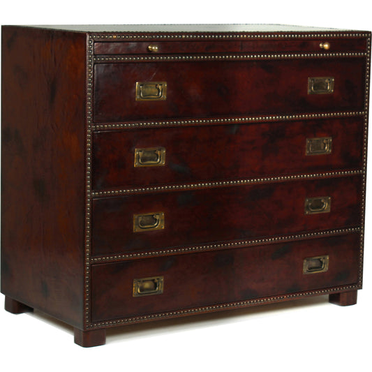 Studded Gentleman's Chest by Sarreid Ltd. in brown and brown antique leather. Made from wood, leather, brass in a traditional style.