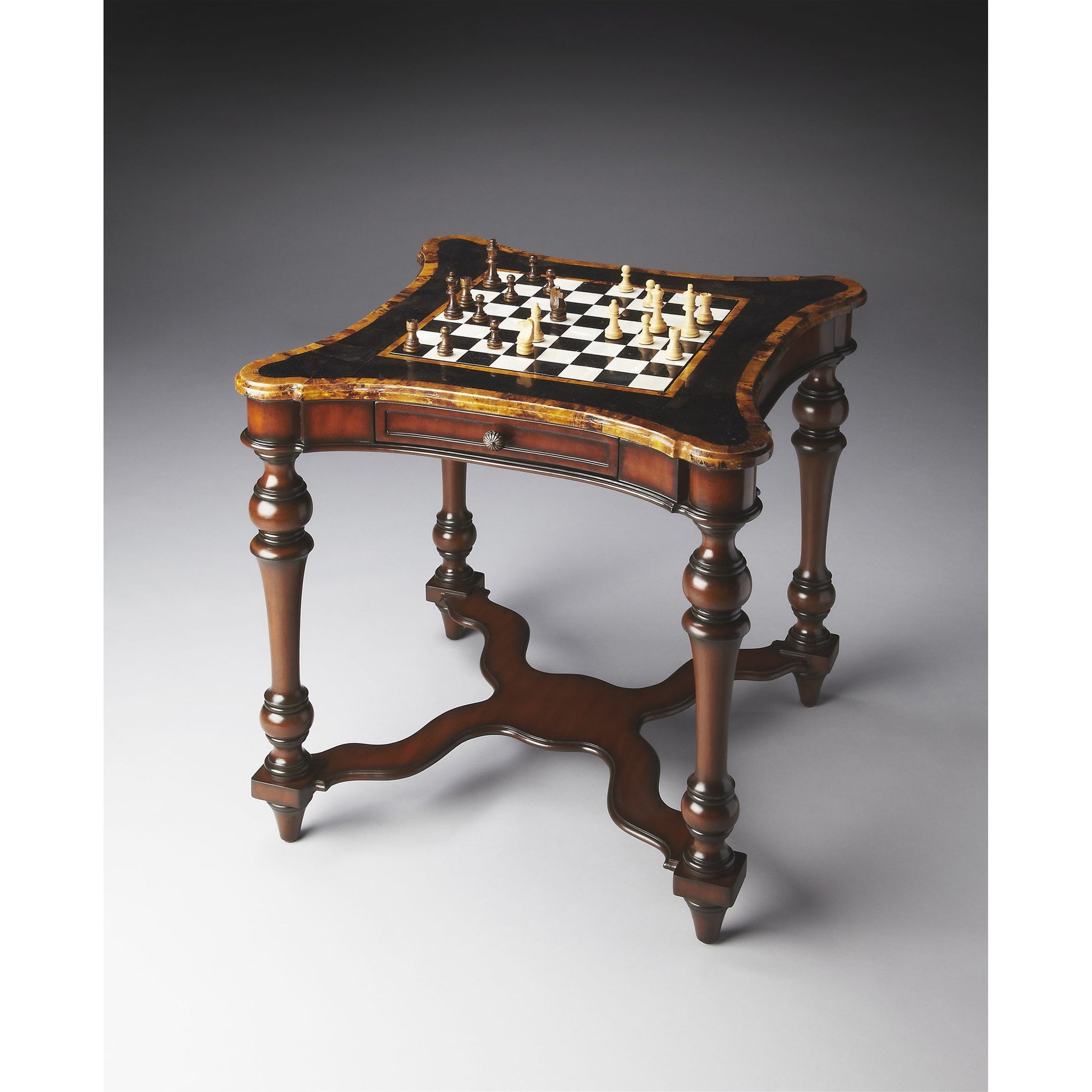 Enrique Game Table by Butler Specialty Company in assorted and heritage. Made from wood solids, wood products, wood veneers, pen shell inlays in a traditional style.