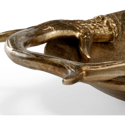 Diana Oval Tray by Wildwood in antique brass. Made from cast aluminum in a modern style.