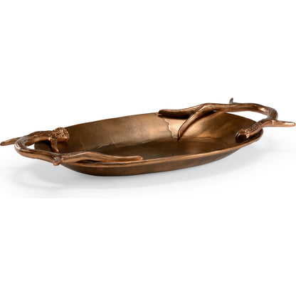 Diana Oval Tray by Wildwood in antique brass. Made from cast aluminum in a modern style.