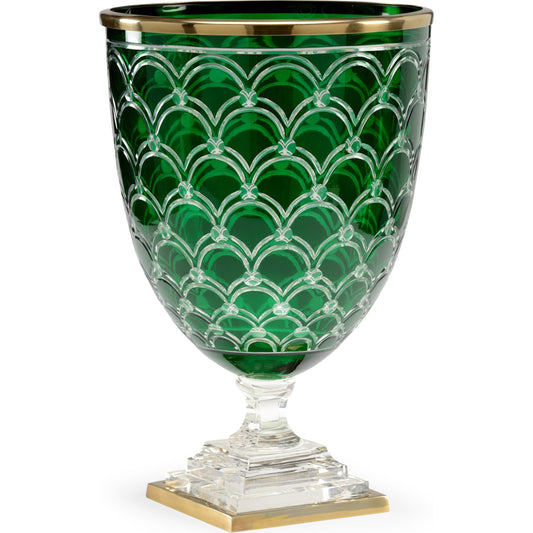 Conservatory Hurricane Globe by Wildwood in green, clear. Made from crystal in a traditional style.