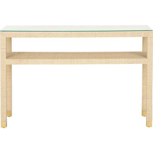 Socialite Console Table by Wildwood. Made from wood/saguran/glass in a modern style.