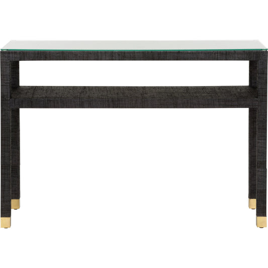 Socialite Console Table by Wildwood. Made from wood/saguran/glass in a modern style.