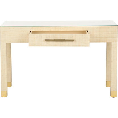 Console Table by Wildwood in natural, clear. Made from wood/saguran/glass in a modern style.