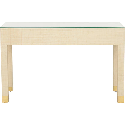 Console Table by Wildwood in natural, clear. Made from wood/saguran/glass in a modern style.
