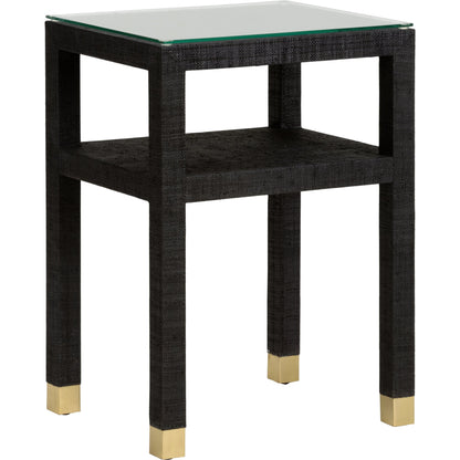 Socialite End Table by Wildwood in natural, clear. Made from plywood/saguran/glass in a modern style.