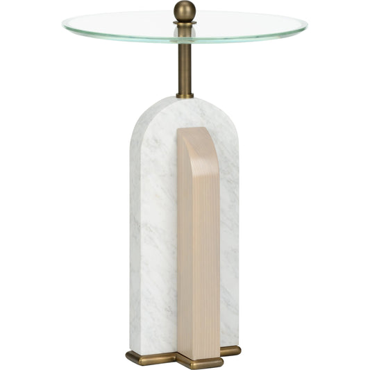Channarock Accent Table by Wildwood in white. Made from honed carrera marble / wood in a modern style.