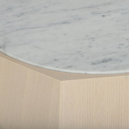 Laurence Coffee Table by Wildwood in rift cut white oak, natural white. Made from oak, marble in a modern style.