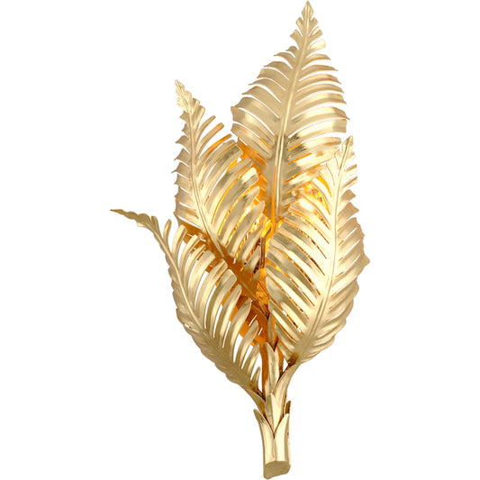 Tropicale Wall Sconce by Corbett in gold leaf. Made from hand crafted iron in a coastal style.