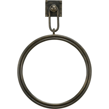 Lucia Round Mirror by Wildwood in antique gold leaf, clear, beveled. Made from iron in a transitional style.