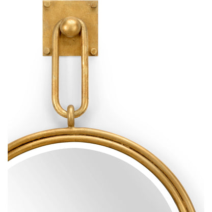 Grenada Gold Mirror by Wildwood in antique gold leaf, clear, beveled. Made from iron in a transitional style.