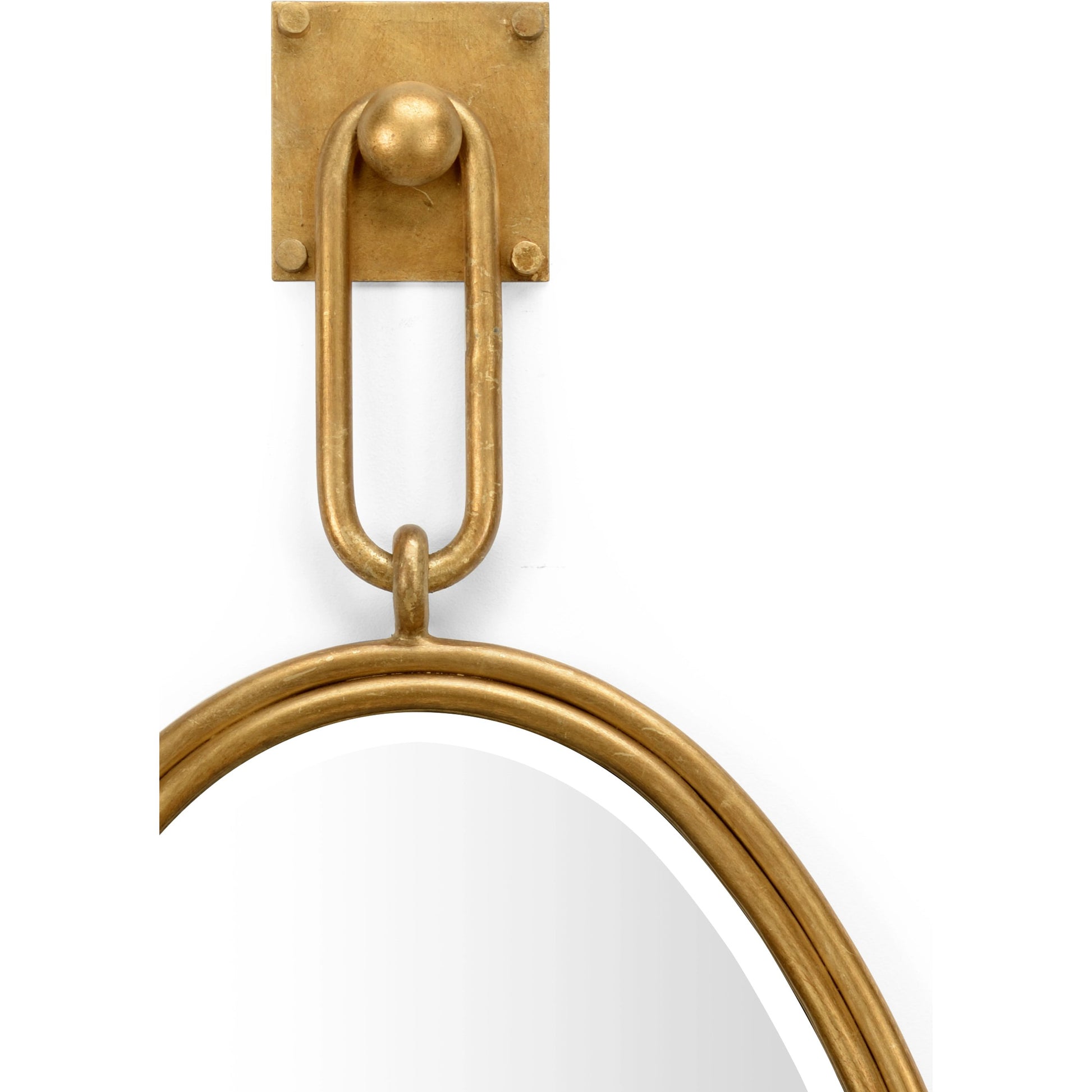 Tobago Oval Gold Wall Mirror by Wildwood in antique gold leaf, beveled, clear. Made from iron in a transitional style.