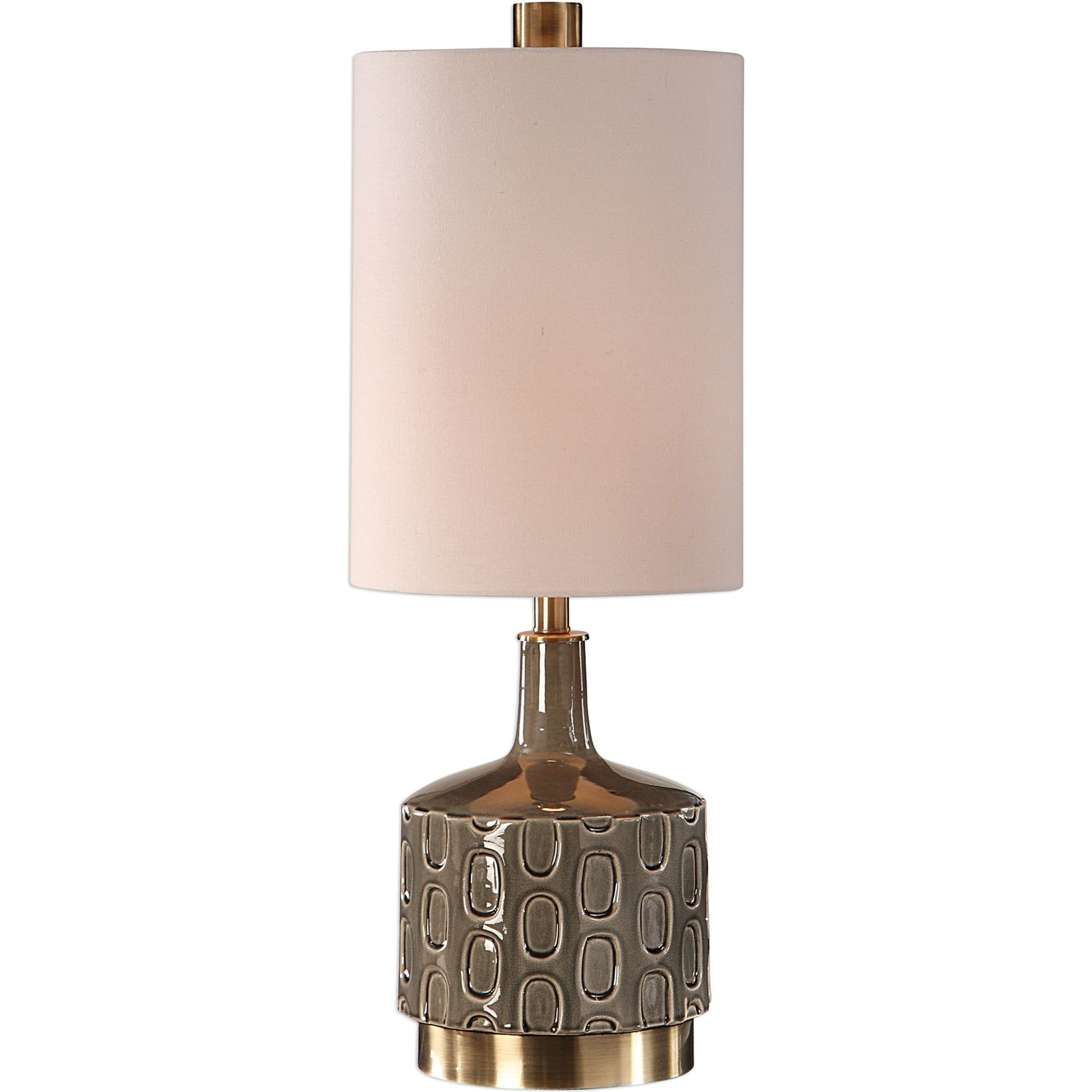 Darrin Table Lamp by Uttermost in gray. Made from ceramic, metal, fabric in a modern style.
