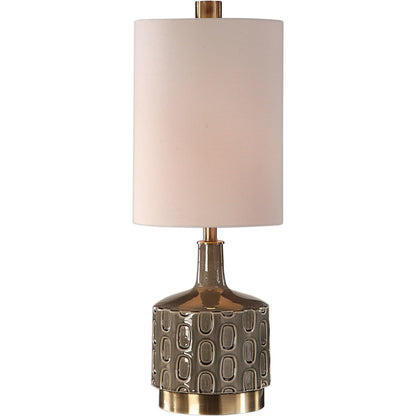 Darrin Table Lamp by Uttermost in gray. Made from ceramic, metal, fabric in a modern style.