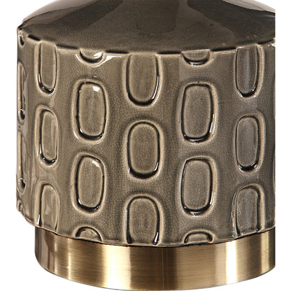 Darrin Table Lamp by Uttermost in gray. Made from ceramic, metal, fabric in a modern style.