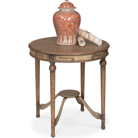 French Tea Table by Sarreid Ltd. in brown and warm brown pine finish. Made from pine in a traditional style.