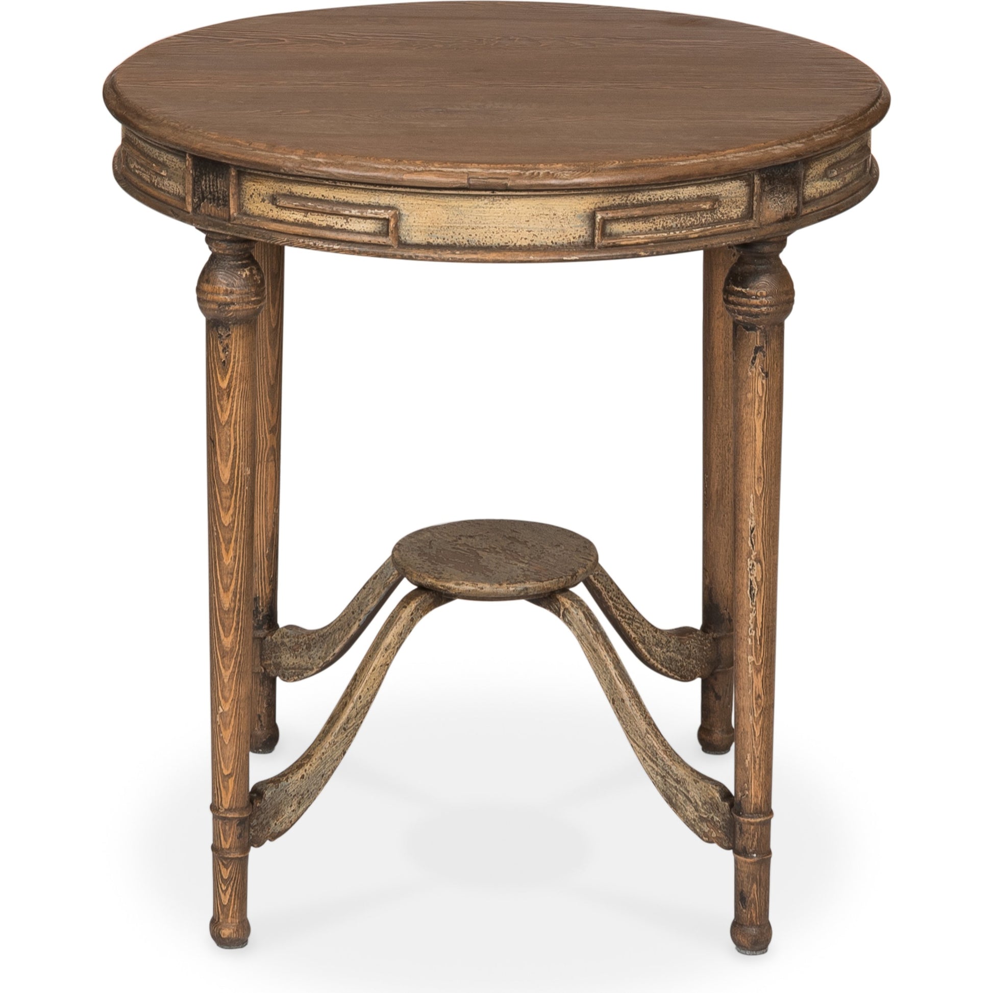 French Tea Table by Sarreid Ltd. in brown and warm brown pine finish. Made from pine in a traditional style.