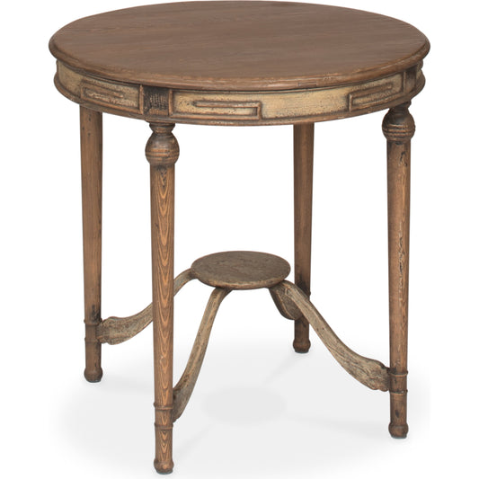 French Tea Table by Sarreid Ltd. in brown and warm brown pine finish. Made from pine in a traditional style.